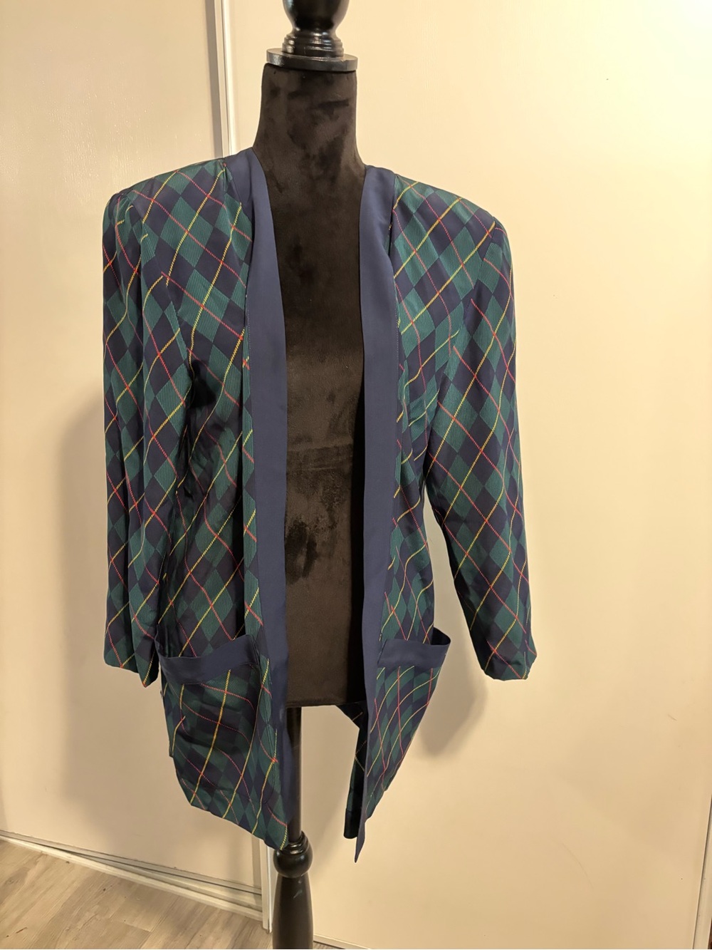 Gillian Silk Open Cardigan Women’s Sz 8 Green Plaid Christmas Holiday Host